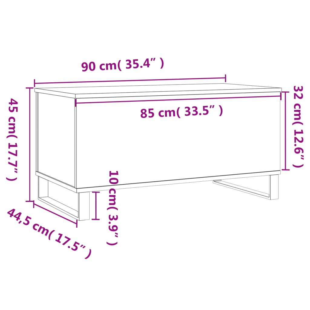 vidaXL Tavolino Salotto Grigio Cemento 90x44,5x45 cm Legno Multistrato