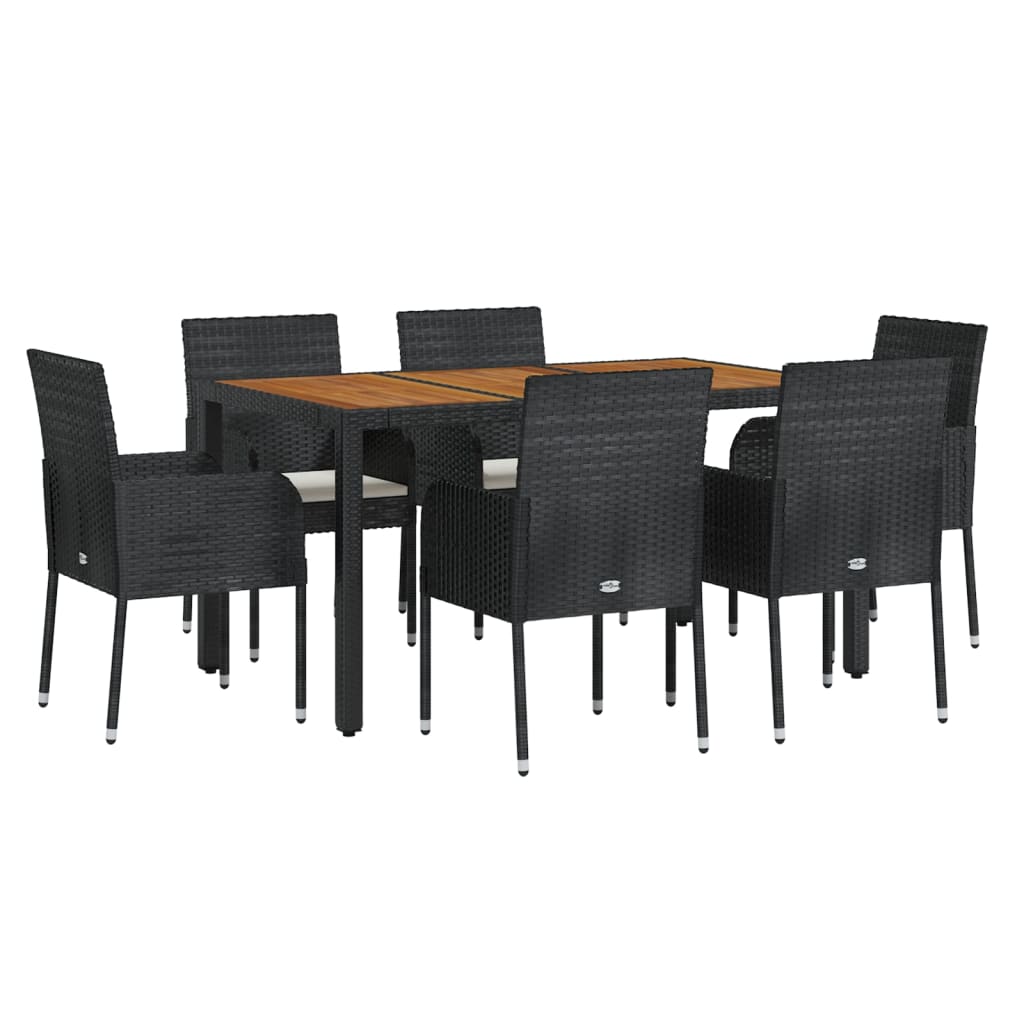 vidaXL Set da Pranzo da Giardino 7 pz Nero con Cuscini in Polyrattan