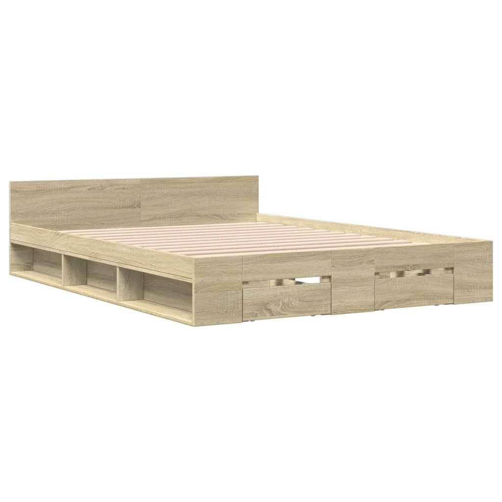 vidaXL Giroletto Cassetti Rovere Sonoma 160x200 cm Legno Multistrato