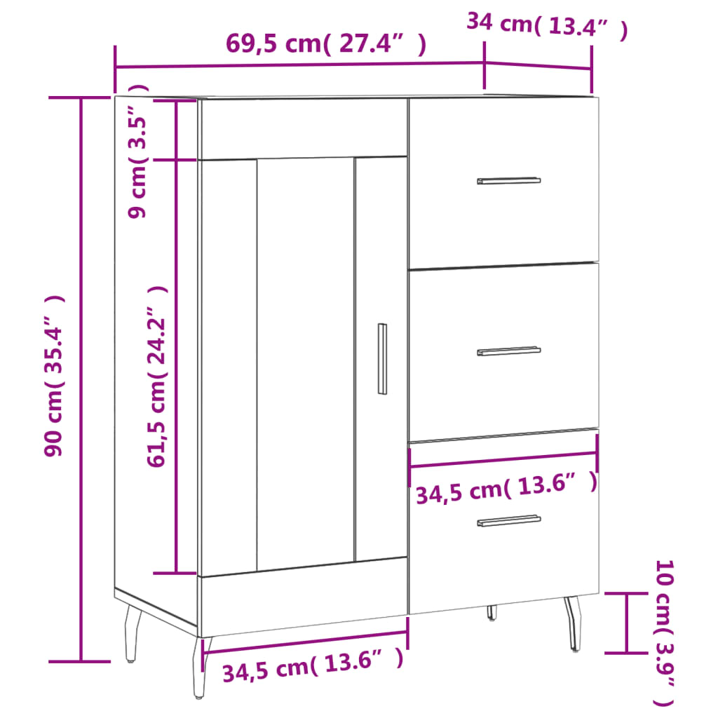 vidaXL Credenza Nera 69,5x34x90 cm in Legno Multistrato