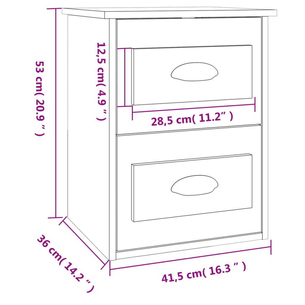 vidaXL Comodini a Parete 2 pz Rovere Sonoma 41,5x36x53 cm