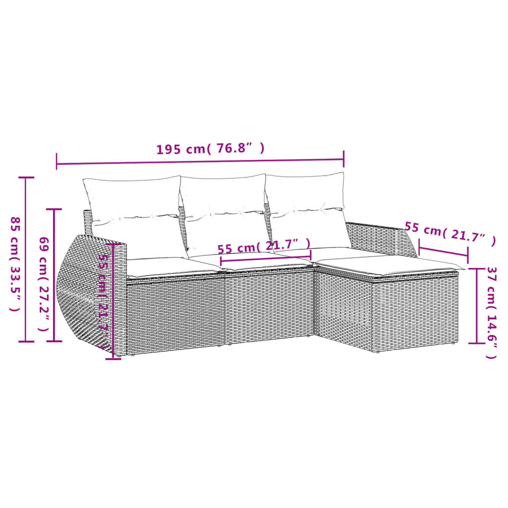 vidaXL Set Divano da Giardino 4pz con Cuscini Grigio Chiaro Polyrattan