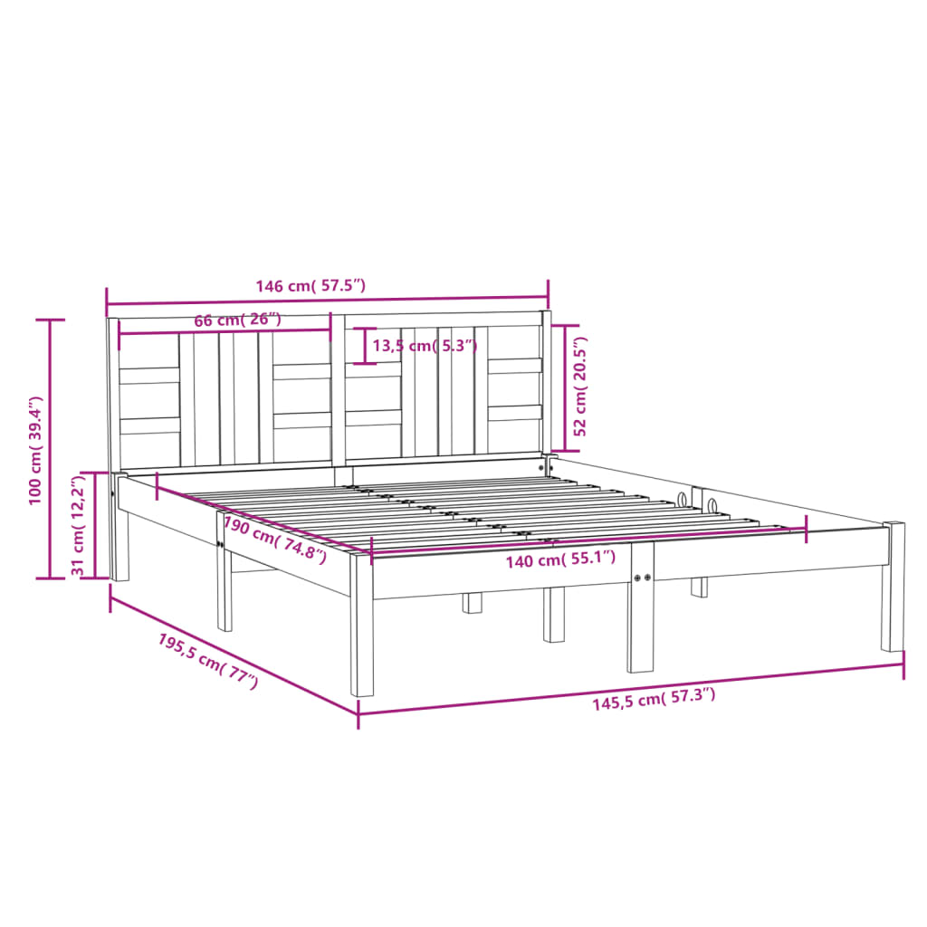 vidaXL Giroletto in Legno Massello 140x190 cm