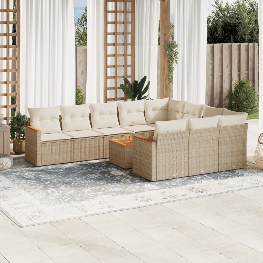 vidaXL Set Divani da Giardino 11 pz con Cuscini Beige in Polyrattan