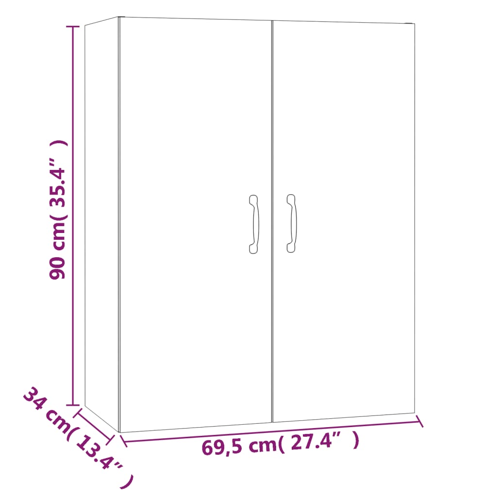 vidaXL Mobile Pensile Rovere Sonoma 69,5x34x90 cm in Legno Multistrato