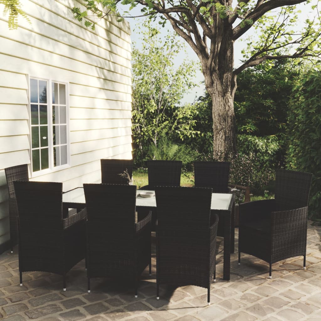 vidaXL Set da Pranzo da Giardino 9 pz con Cuscini in Polyrattan Nero