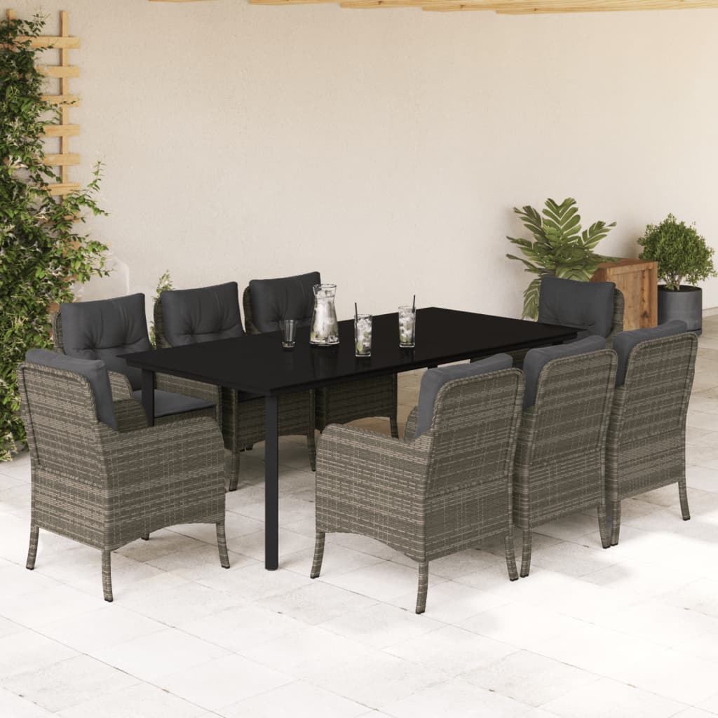 vidaXL Set da Pranzo da Giardino 9 pz con Cuscini in Polyrattan Grigio