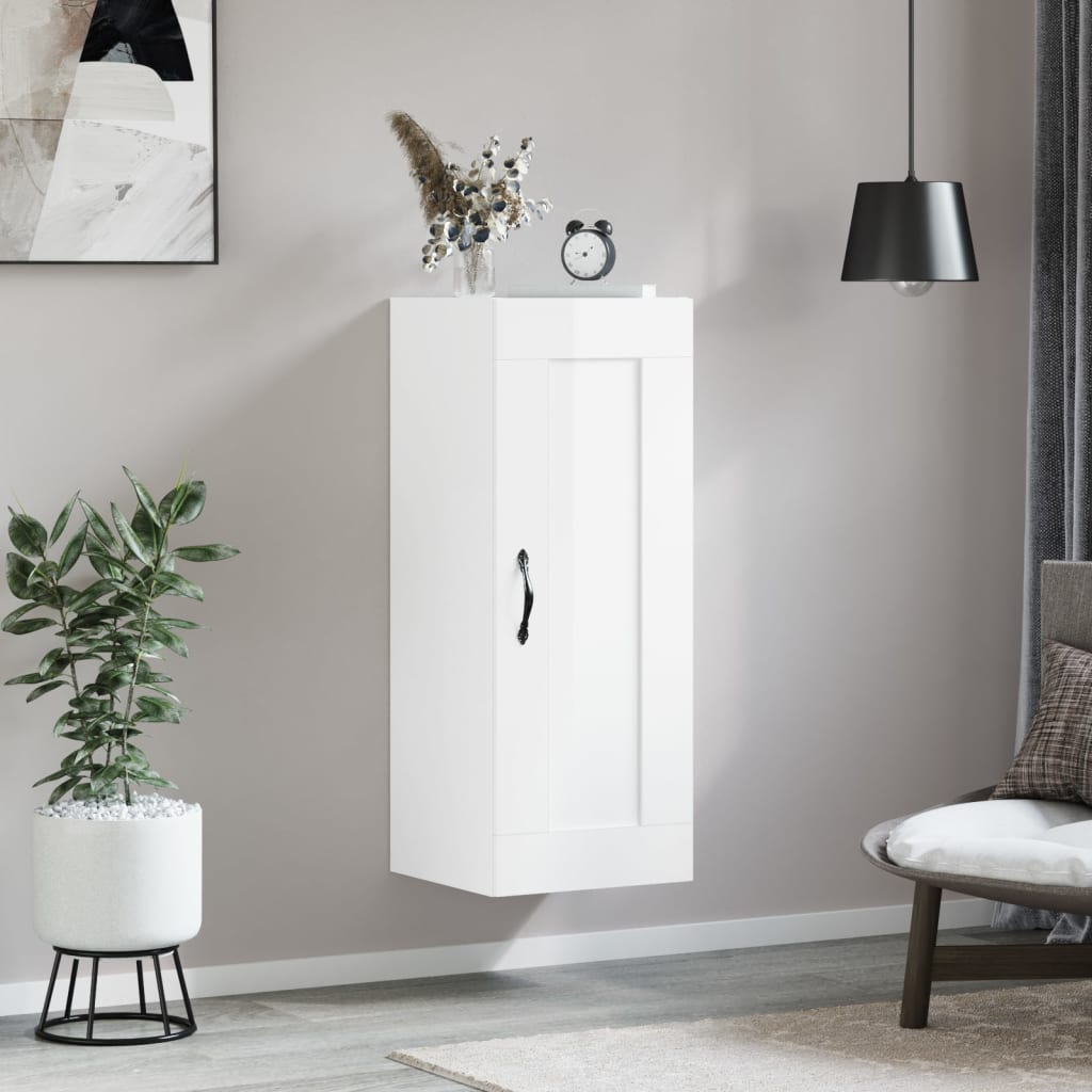 vidaXL Mobile Parete Bianco Lucido 34,5x34x90 cm in Legno Multistrato