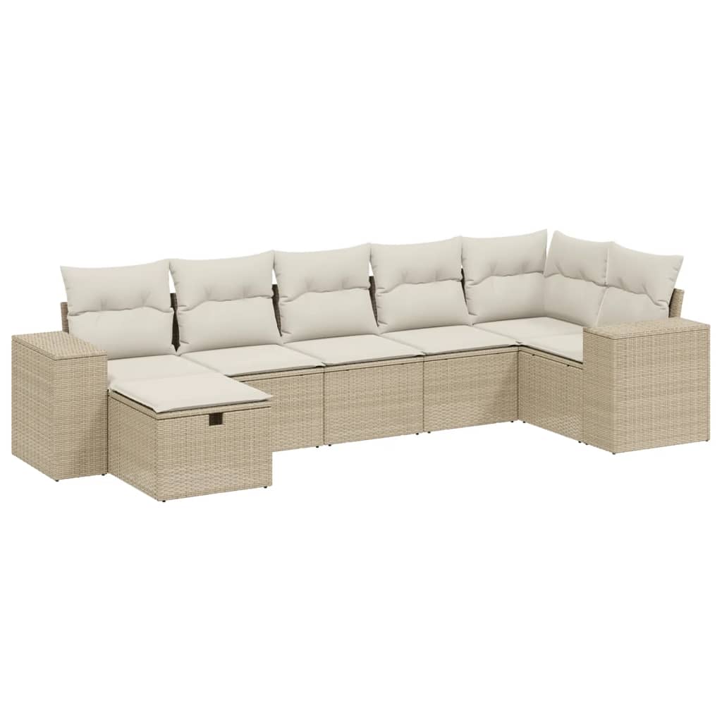 vidaXL Set Divani da Giardino 7 pz con Cuscini Beige in Polyrattan