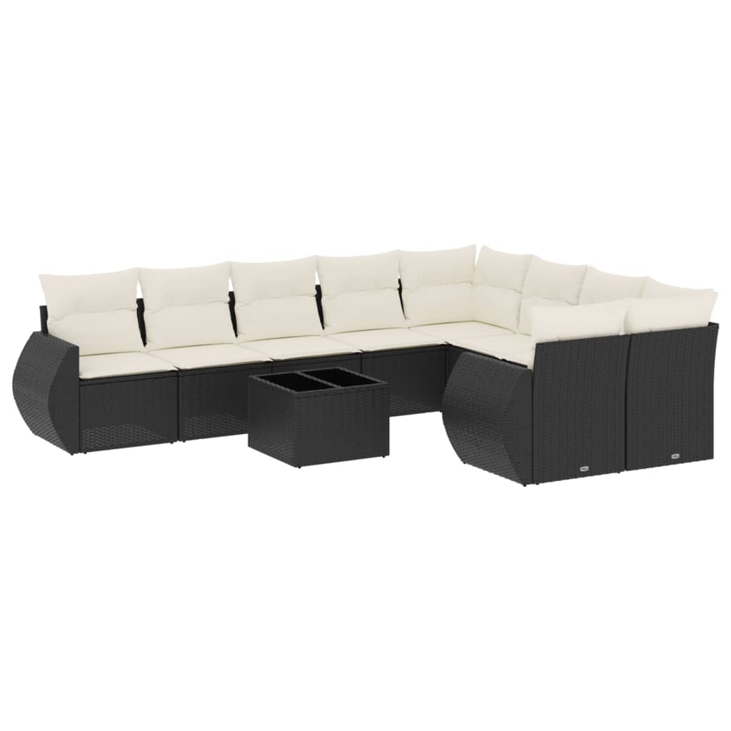 vidaXL Set Divani da Giardino 10pz con Cuscini in Polyrattan Nero