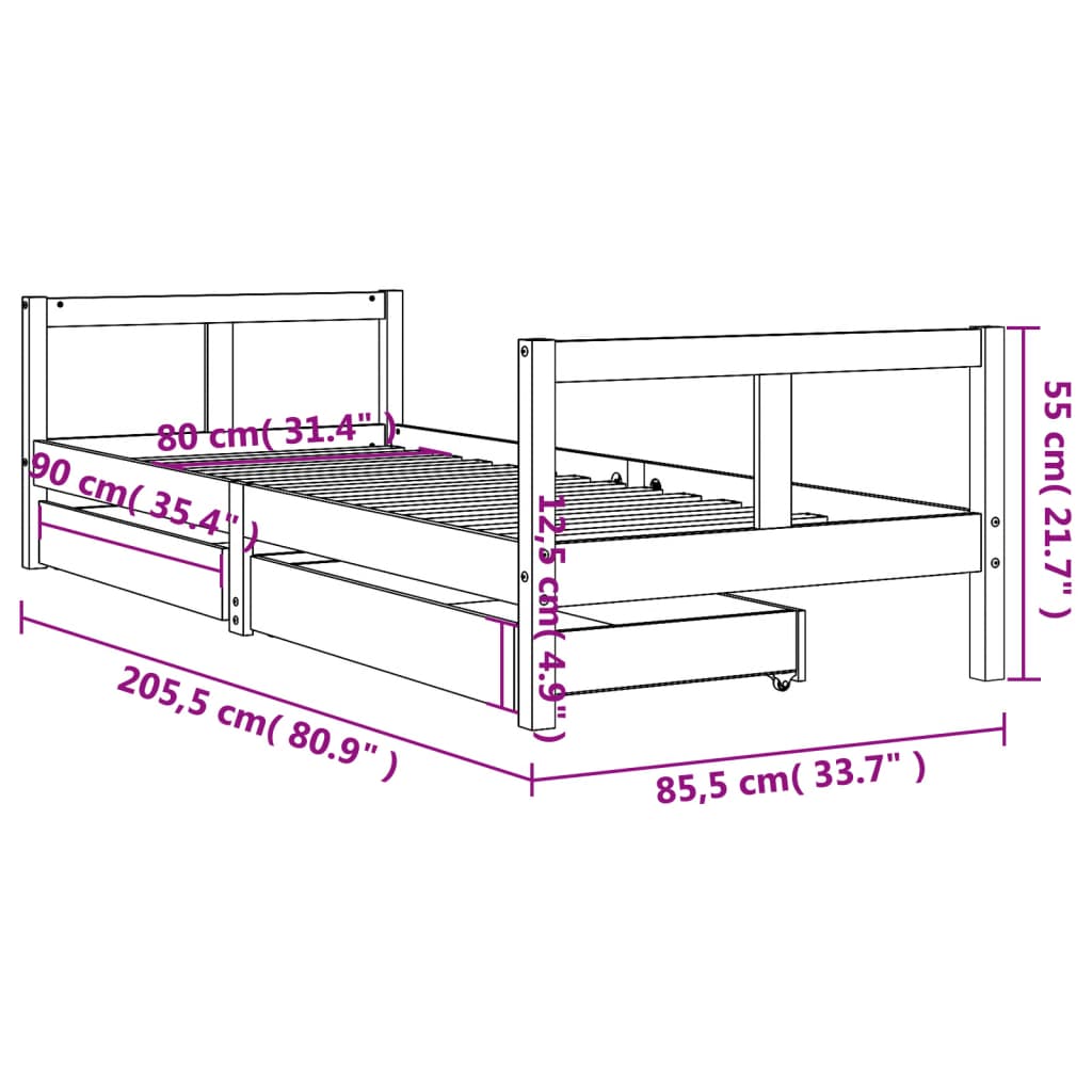 vidaXL Giroletto Bambini con Cassetti 80x200 cm Legno Massello di Pino