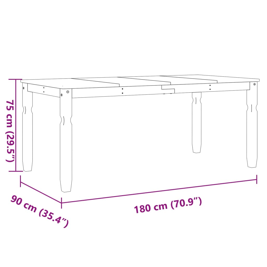 vidaXL Tavolo da Pranzo Corona 180x90x75 cm in Legno Massello di Pino