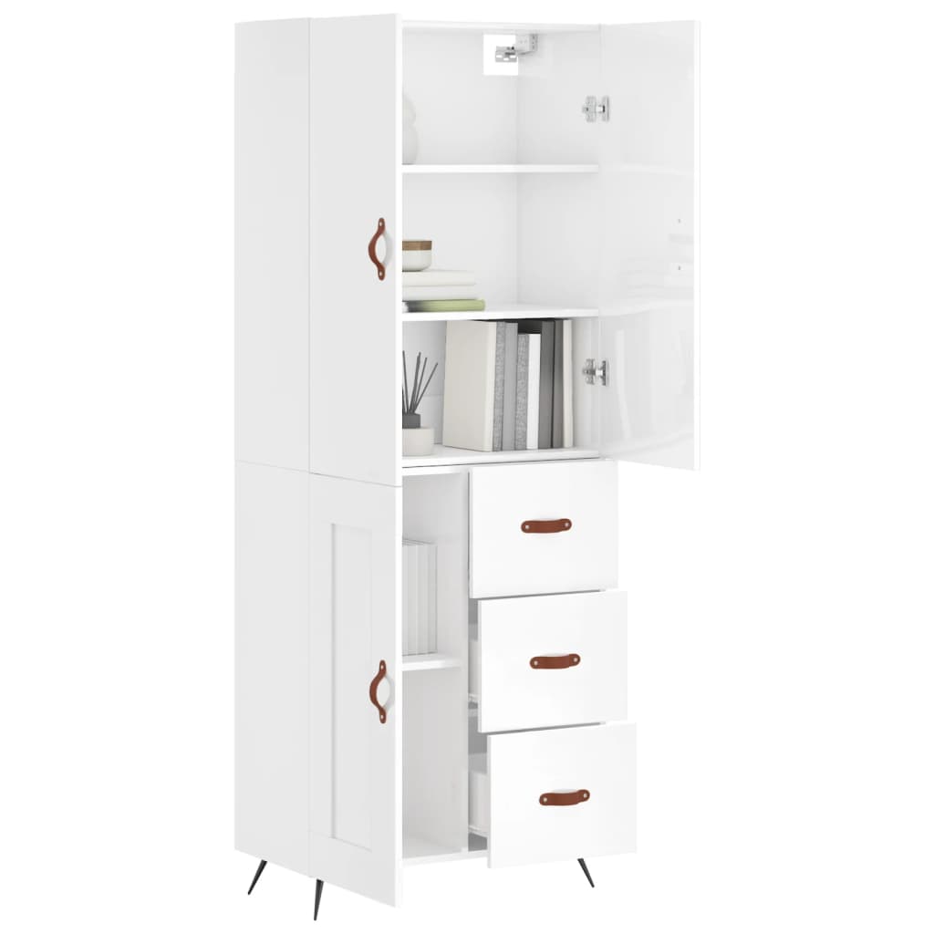 vidaXL Credenza Bianco Lucido 69,5x34x180 cm in Legno Multistrato