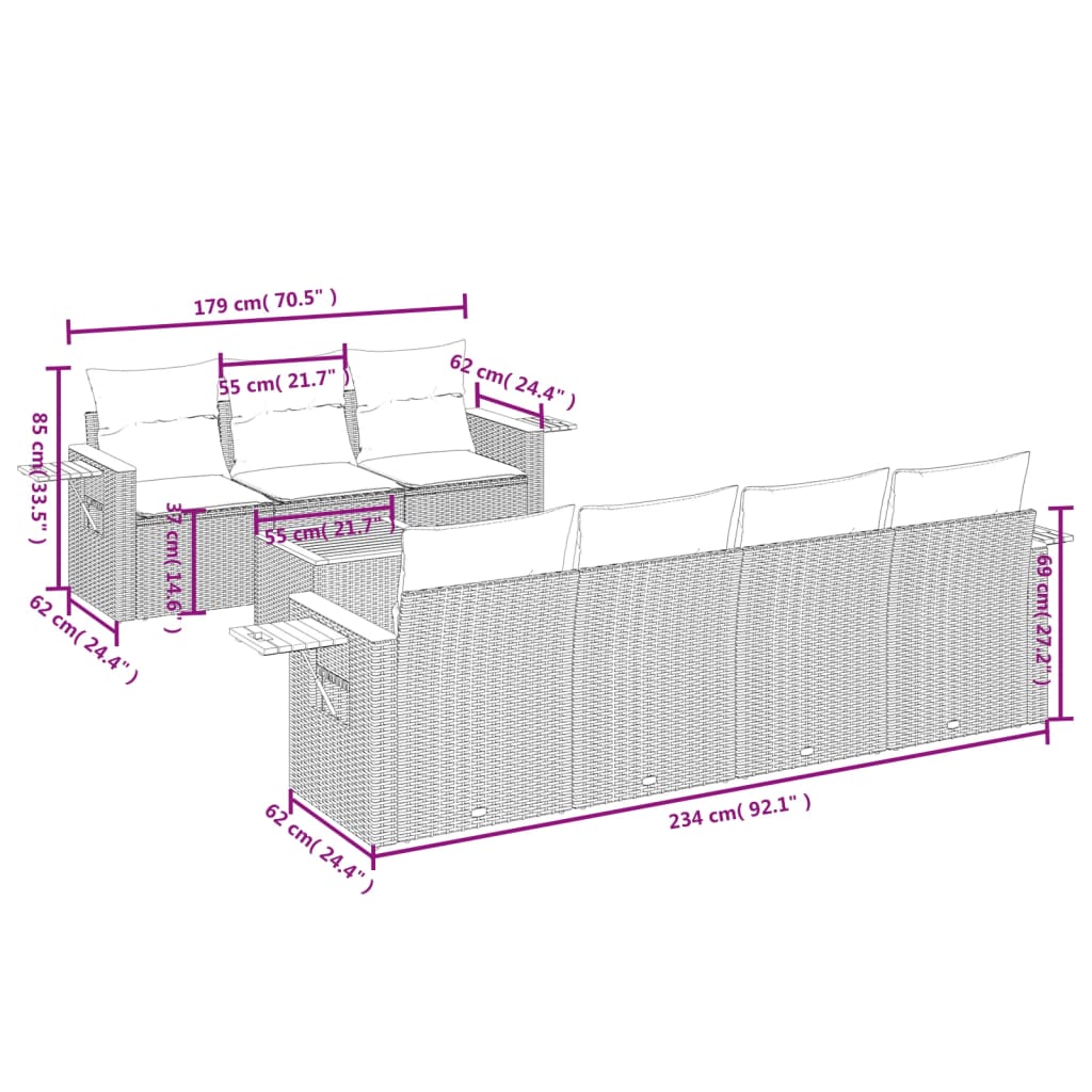 vidaXL Set Divano da Giardino 8 pz con Cuscini Beige in Polyrattan