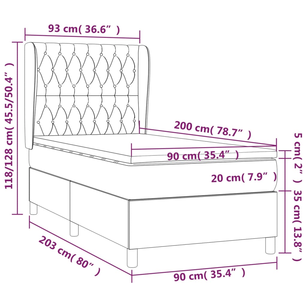 vidaXL Giroletto a Molle con Materasso Grigio Chiaro 90x200 cm Tessuto