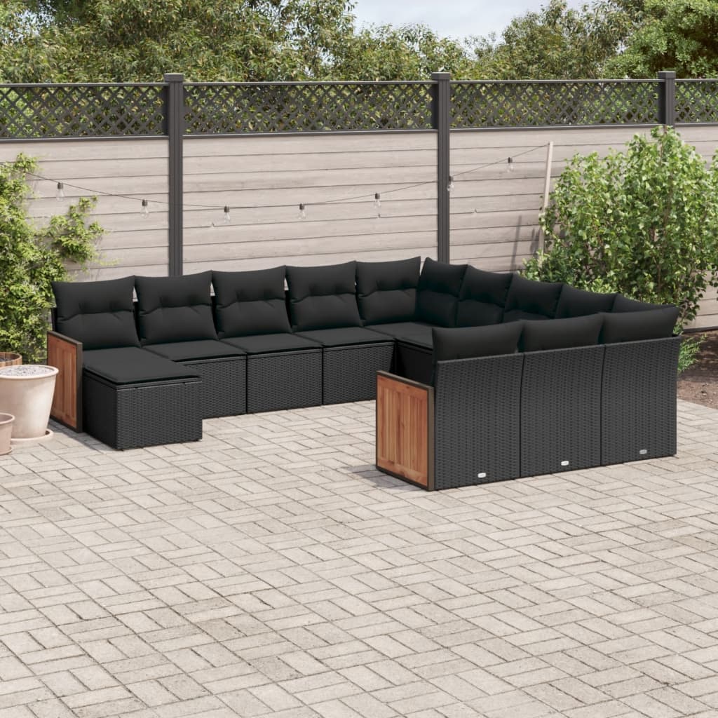 vidaXL Set Divani da Giardino 12 pz con Cuscini Nero in Polyrattan