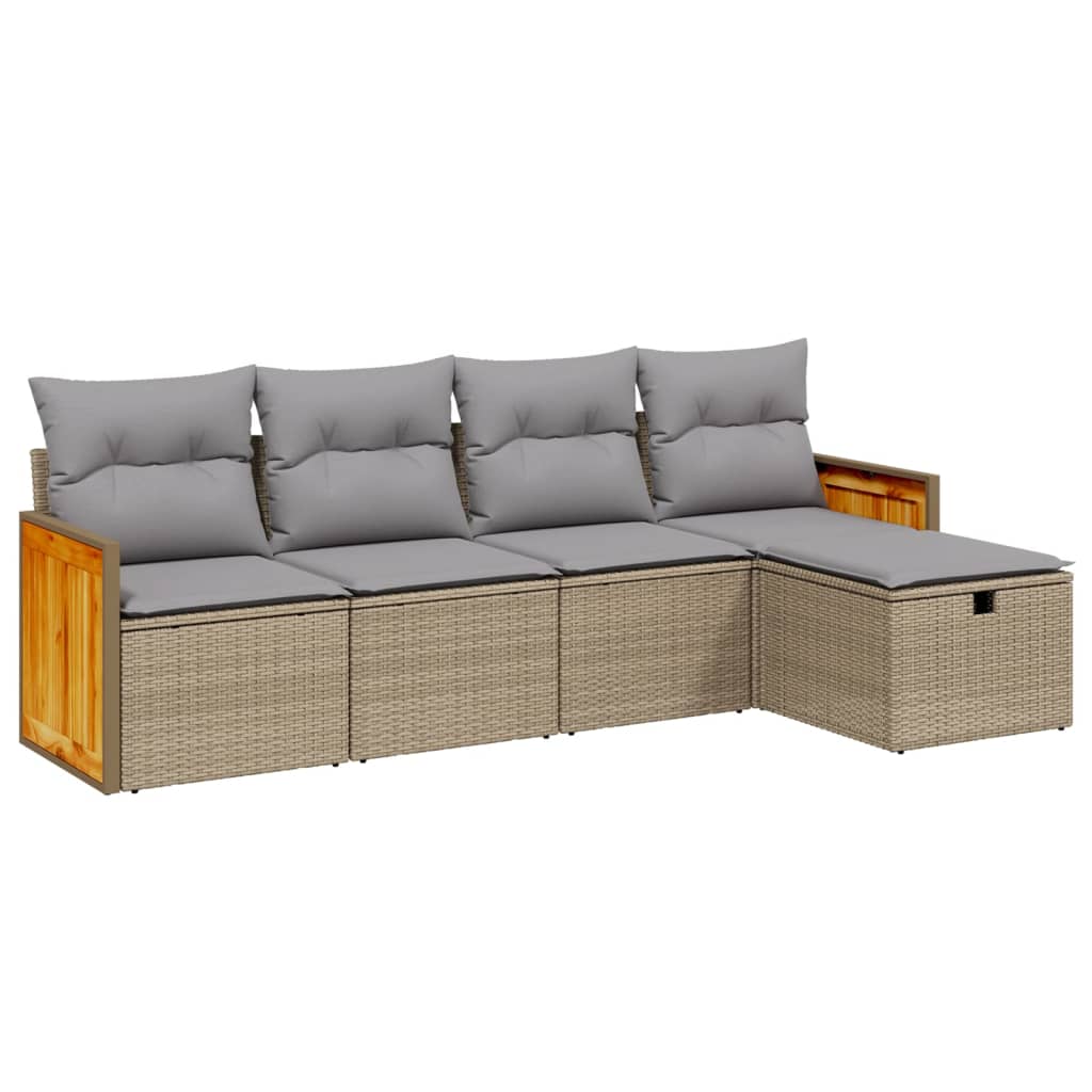 vidaXL Set Divano da Giardino 5 pz con Cuscini Beige Misto Polyrattan