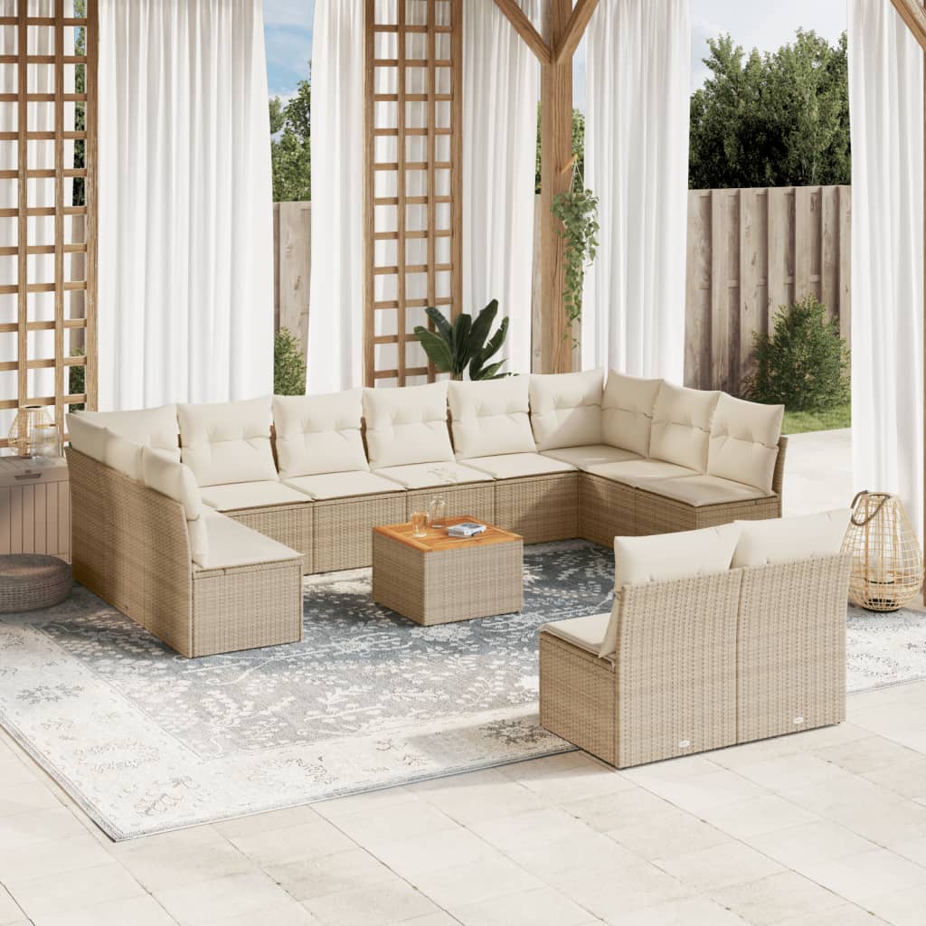 vidaXL Set Divano da Giardino 13 pz con Cuscini Beige in Polyrattan