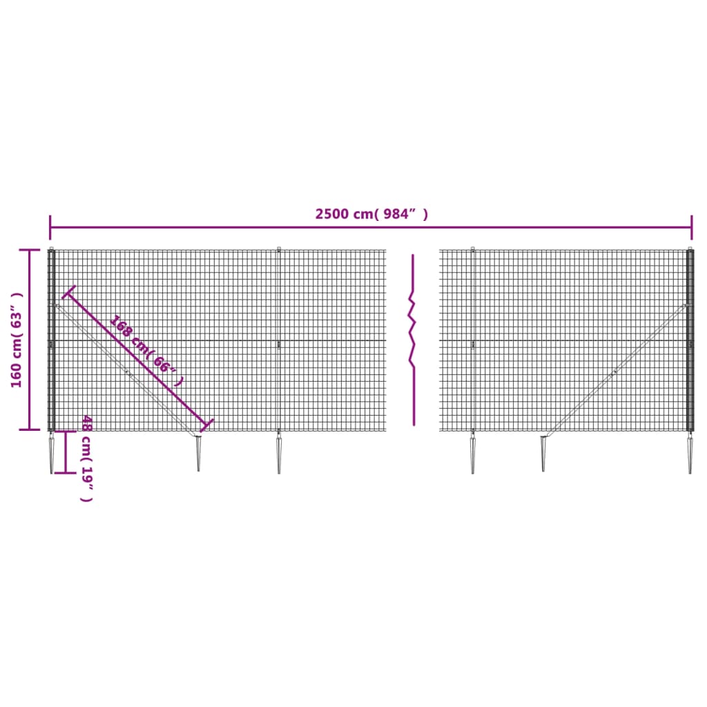 vidaXL Recinzione Metallica con Picchetti Ancoraggio Antracite 1,6x25m