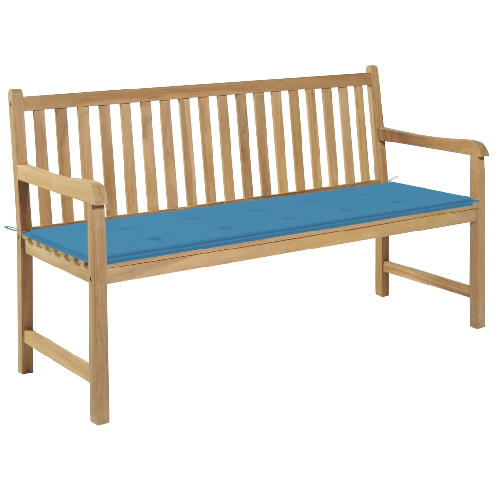 vidaXL Panca da Giardino con Cuscino Blu 150 cm in Legno di Teak