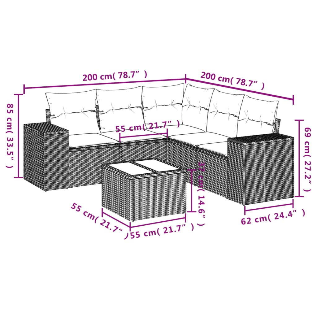 vidaXL Set Divano da Giardino 6pz con Cuscini Grigio Chiaro Polyrattan