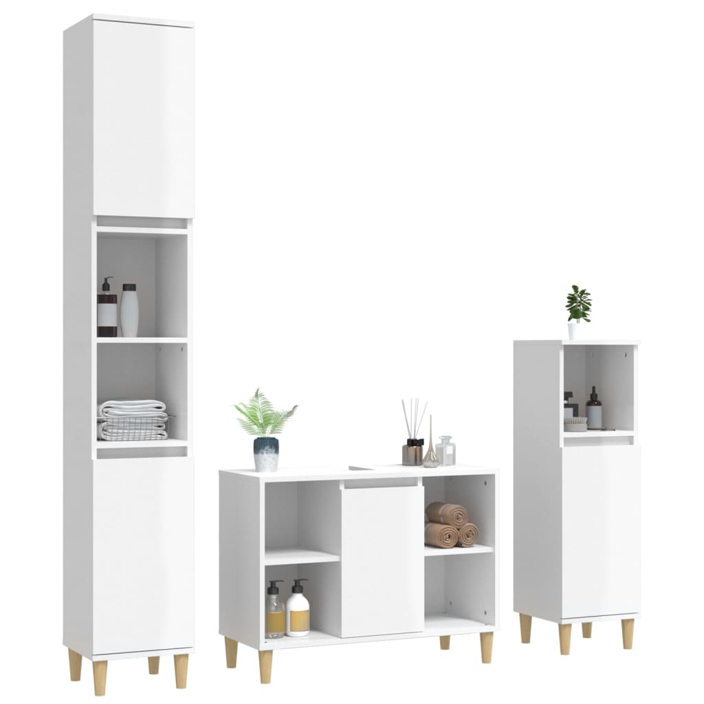 vidaXL Set Mobili da Bagno 3 pz Bianco Lucido in Legno Multistrato