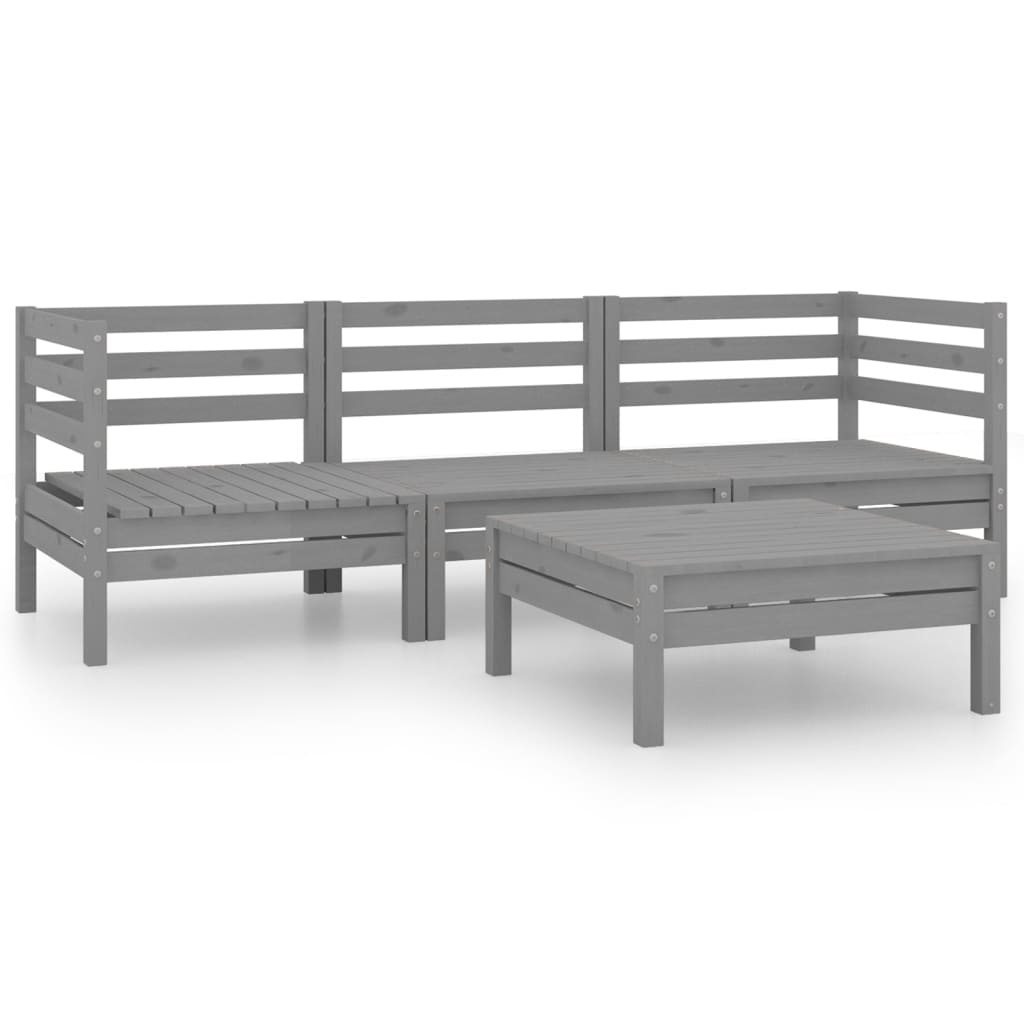 vidaXL Set Divani da Giardino 4 pz Grigio in Legno Massello di Pino