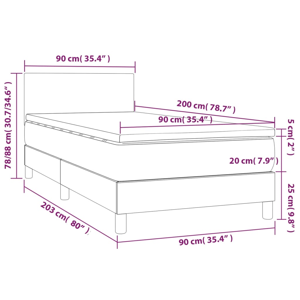 vidaXL Giroletto a Molle con Materasso Grigio Chiaro 90x200 cm Tessuto