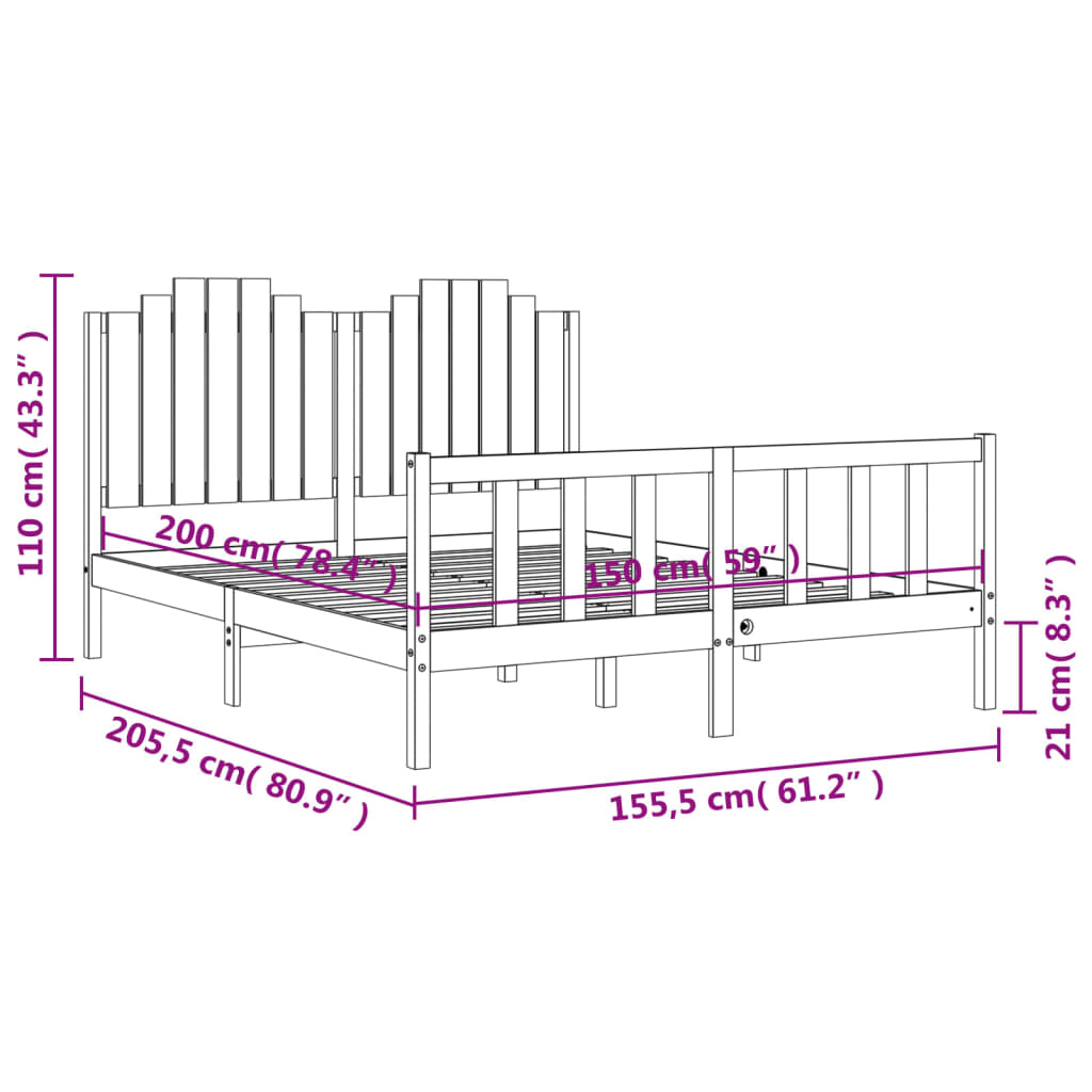 vidaXL Giroletto con Testiera Nero King Size in Legno Massello