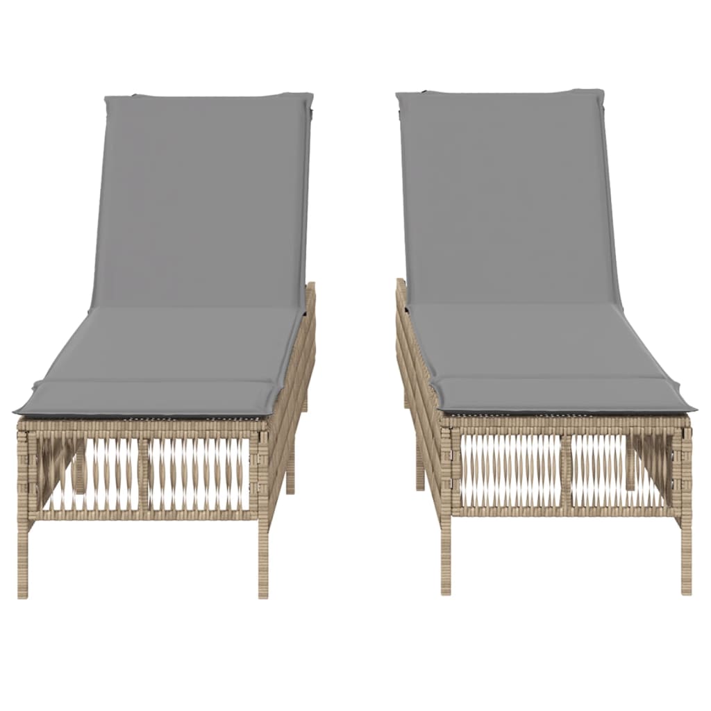 vidaXL Lettini Prendisole 2 pz con Cuscini Beige in Polyrattan