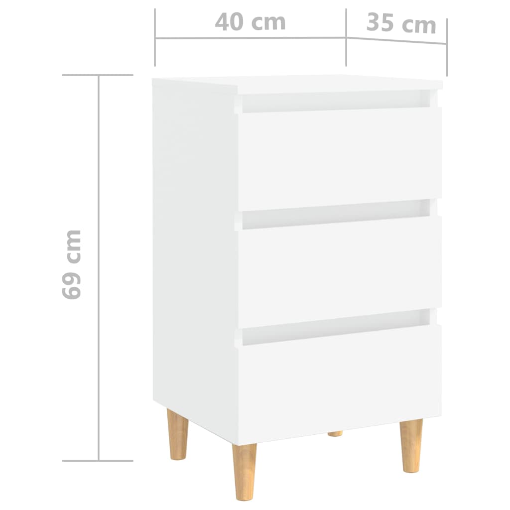 vidaXL Comodino con Gambe in Legno Massello Bianco 40x35x69 cm