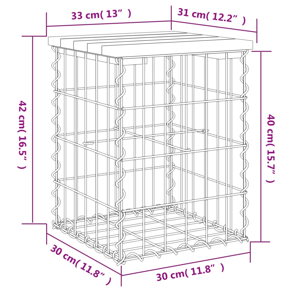 vidaXL Panca Giardino Design Gabbione 33x31x42 cm Legno Massello Pino