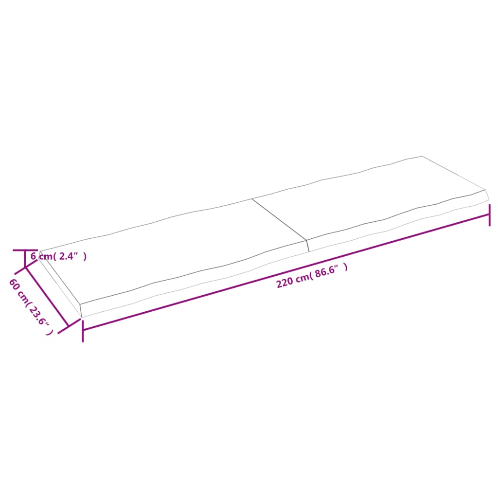 vidaXL Piano Tavolo Marrone Chiaro 220x60x(2-6) cm Rovere Non Trattato