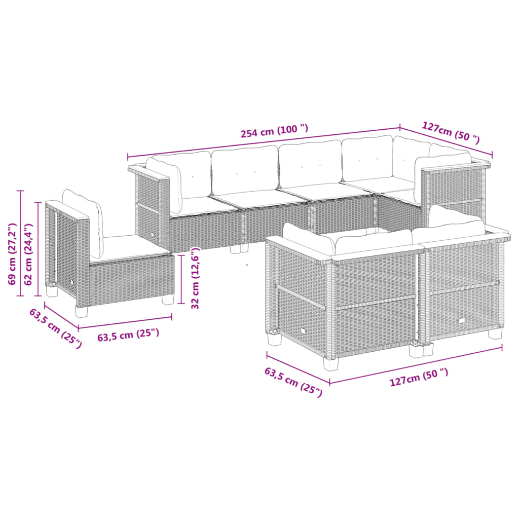 vidaXL Set Divano da Giardino 8 pz con Cuscini Grigio in Polyrattan