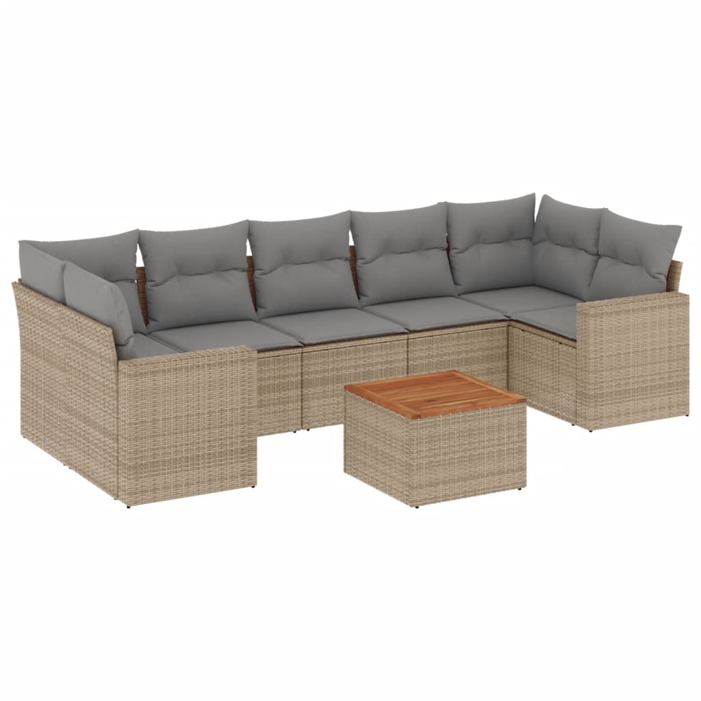 vidaXL Set Divano da Giardino 8 pz con Cuscini Beige Misto Polyrattan