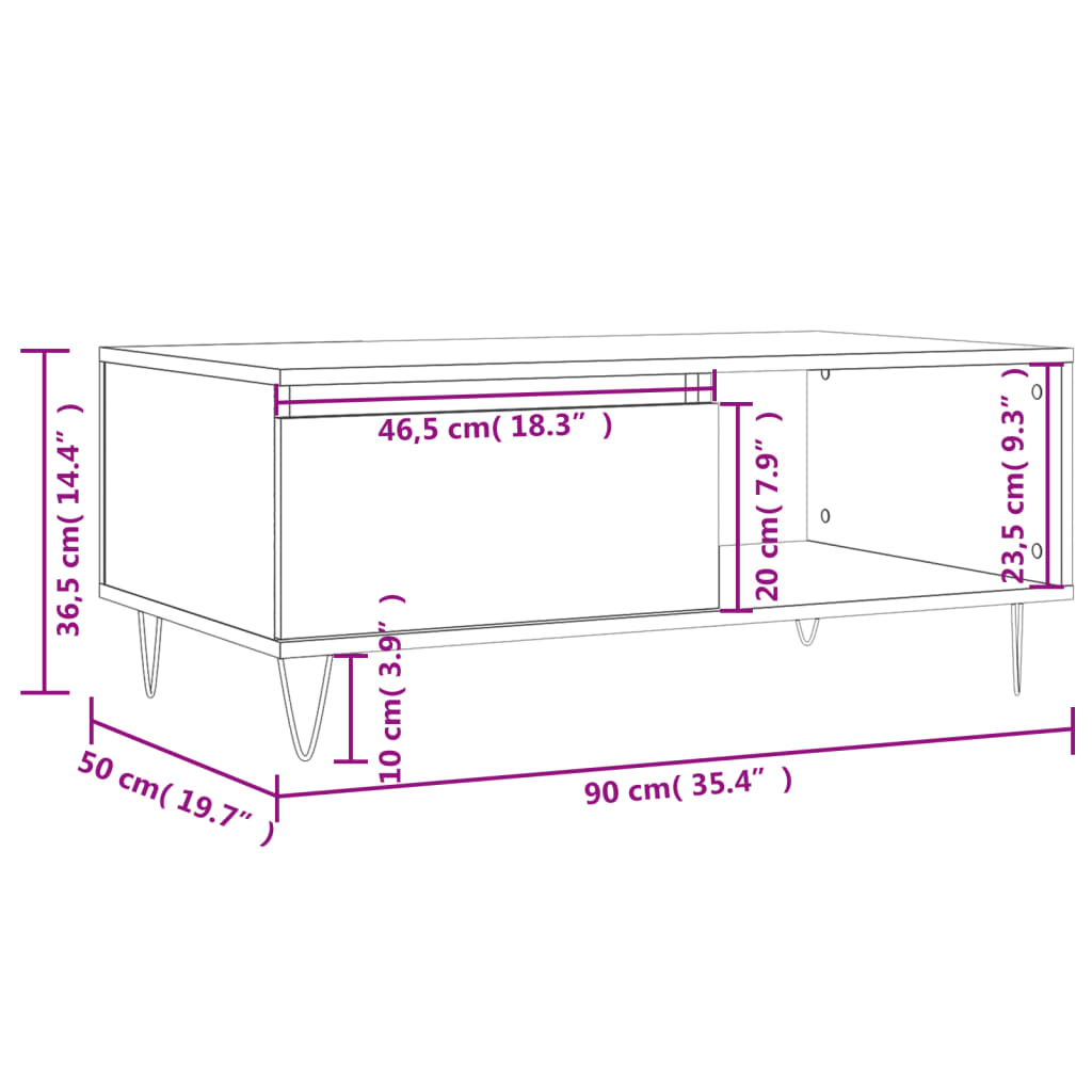 vidaXL Tavolino da Salotto Bianco 90x50x36,5 cm in Legno Multistrato