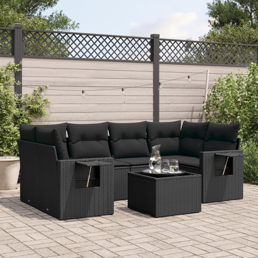 vidaXL Set Divani da Giardino con Cuscini 7pz Nero Polyrattan