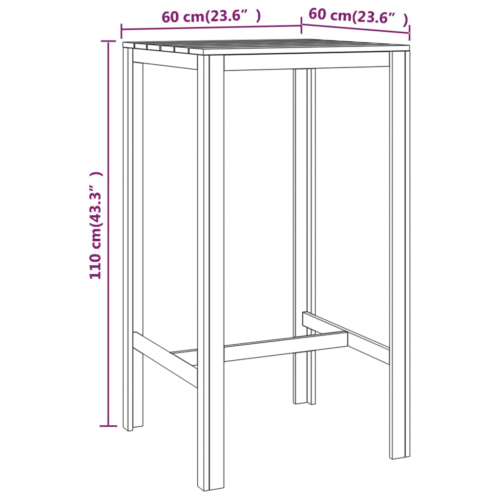 vidaXL Tavolo da Bar 60x60x110 cm in Legno di Pino Impregnato