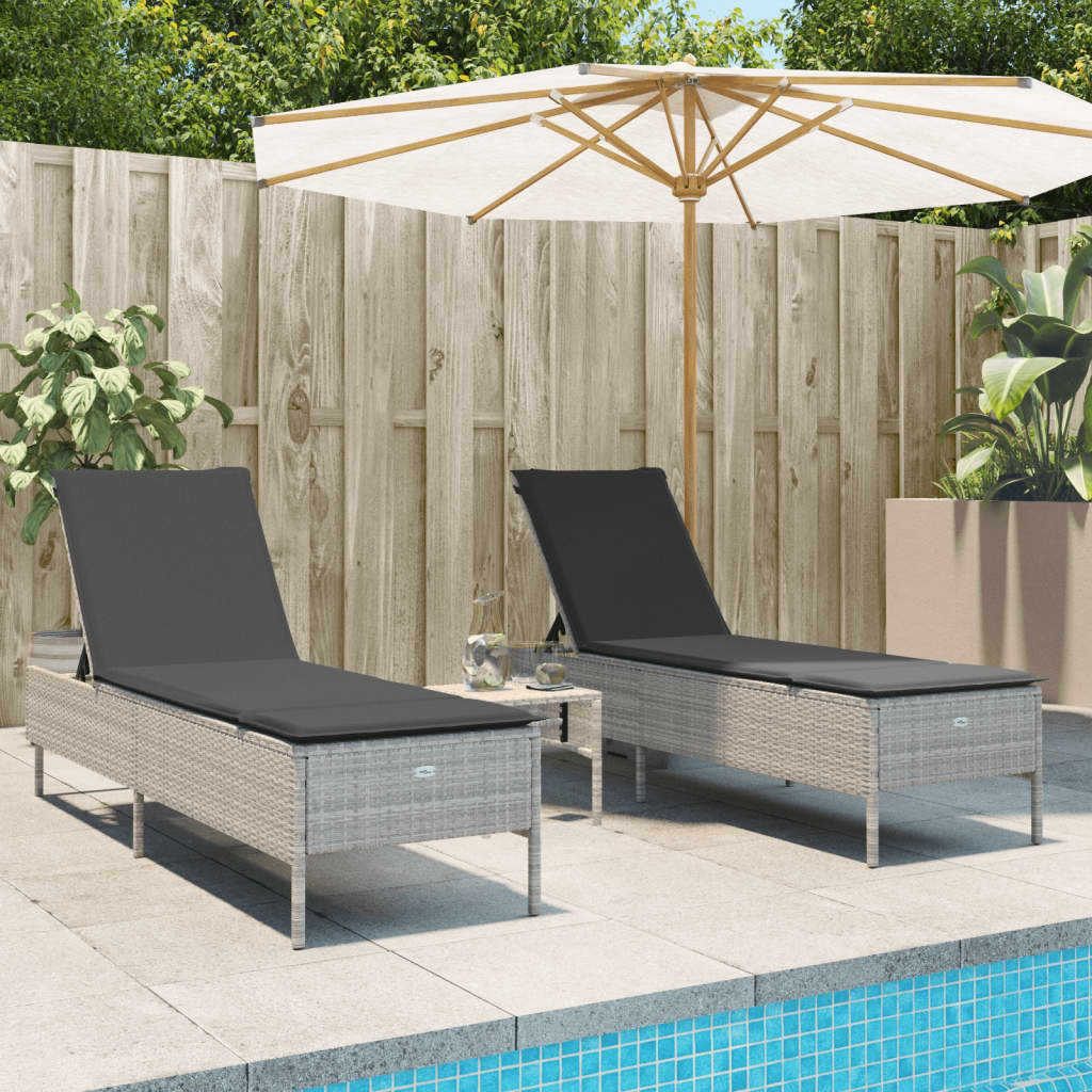 vidaXL Set Lettini Prendisole con Cuscini 3pz Grigio Chiaro Polyrattan