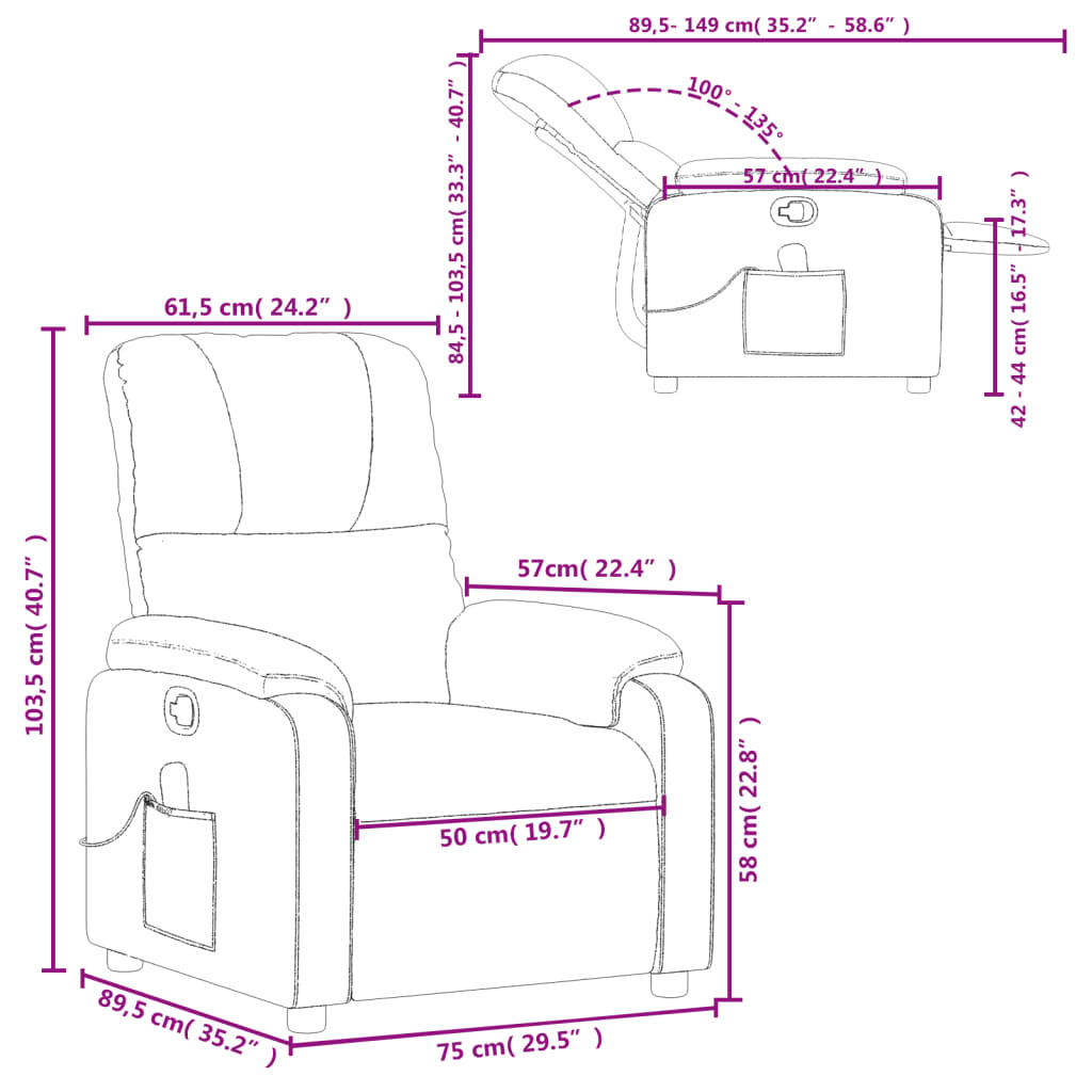 Poltrona massaggiante con reclinazione elettrica comfort tessuto panna  VidaXL - Habitium®