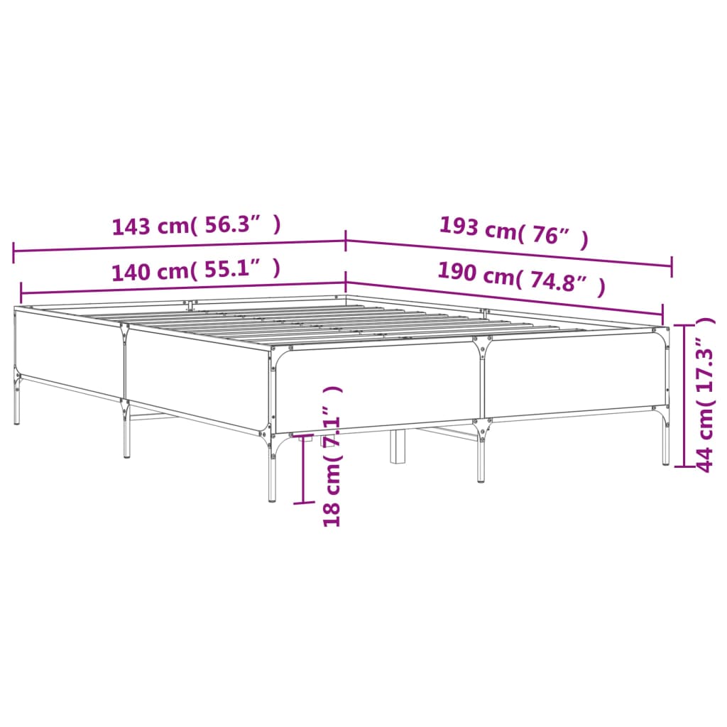 vidaXL Giroletto Rovere Fumo 140x190 cm in Legno Multistrato Metallo