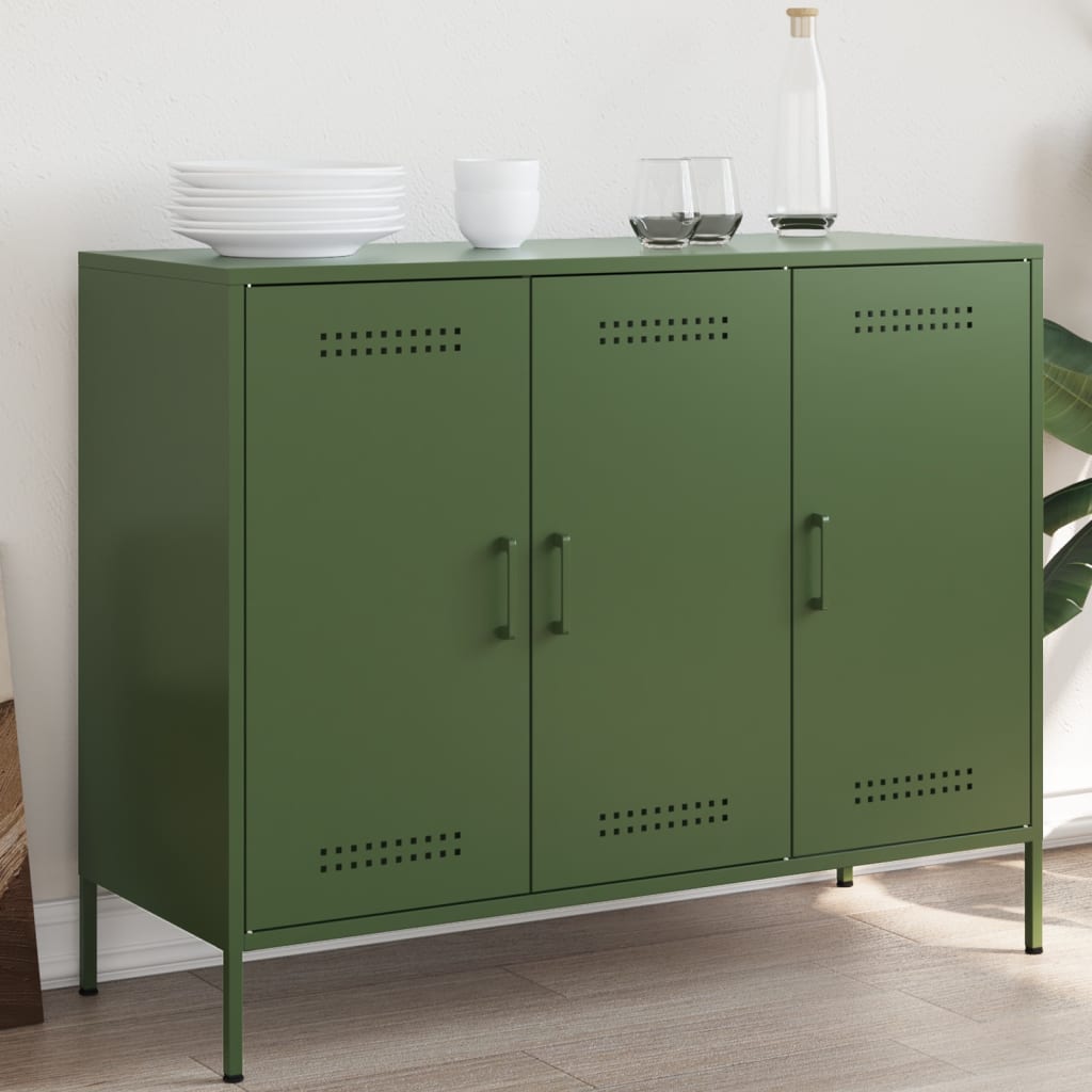 vidaXL Credenza Verde Oliva 100,5x39x79 cm in Acciaio