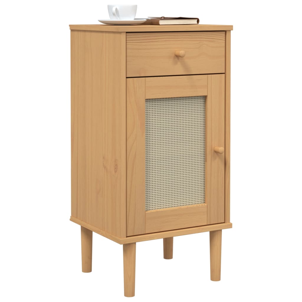 vidaXL Comodino SENJA Aspetto Rattan Marrone 40x35x80 cm in Legno Pino