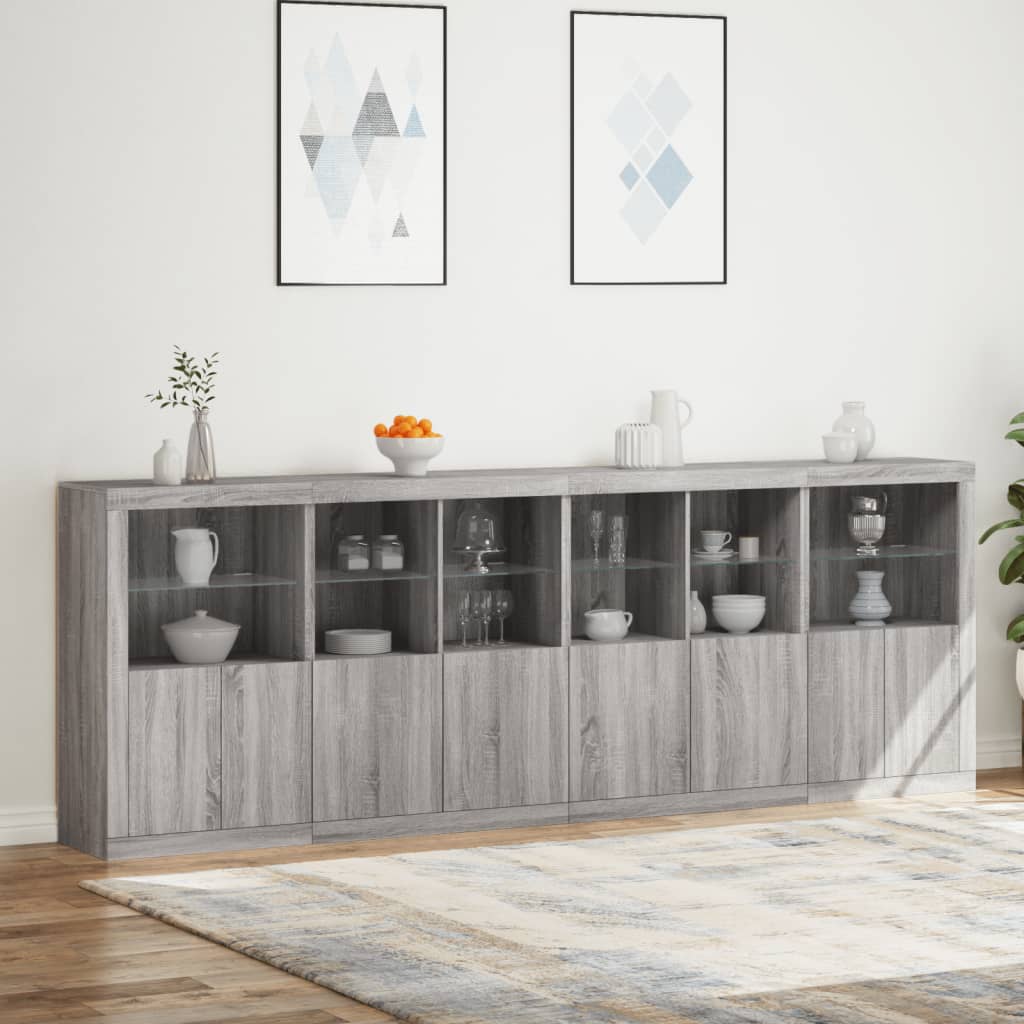 vidaXL Credenza con Luci LED Grigio Sonoma 283x37x100 cm