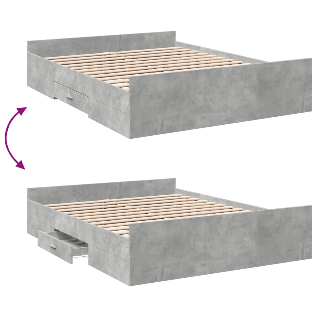 vidaXL Giroletto Cassetti Grigio Cemento 140x200 cm Legno Multistrato