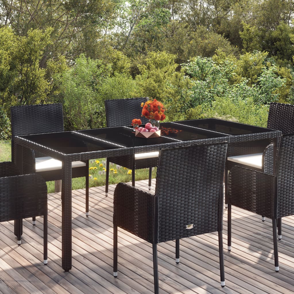 vidaXL Tavolo da Giardino Piano in Vetro Nero 190x90x75 cm Polyrattan