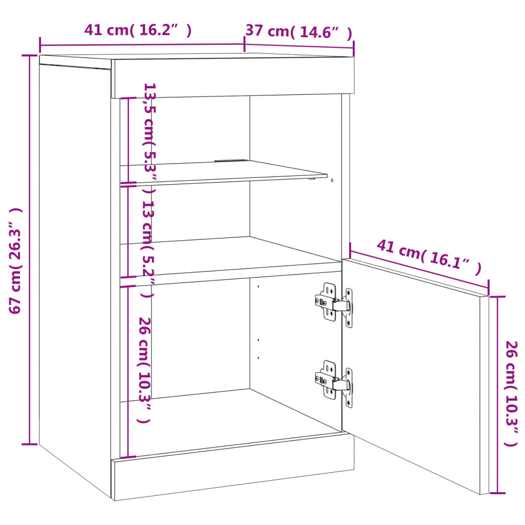 vidaXL Credenza con Luci LED Rovere Fumo 41x37x67 cm