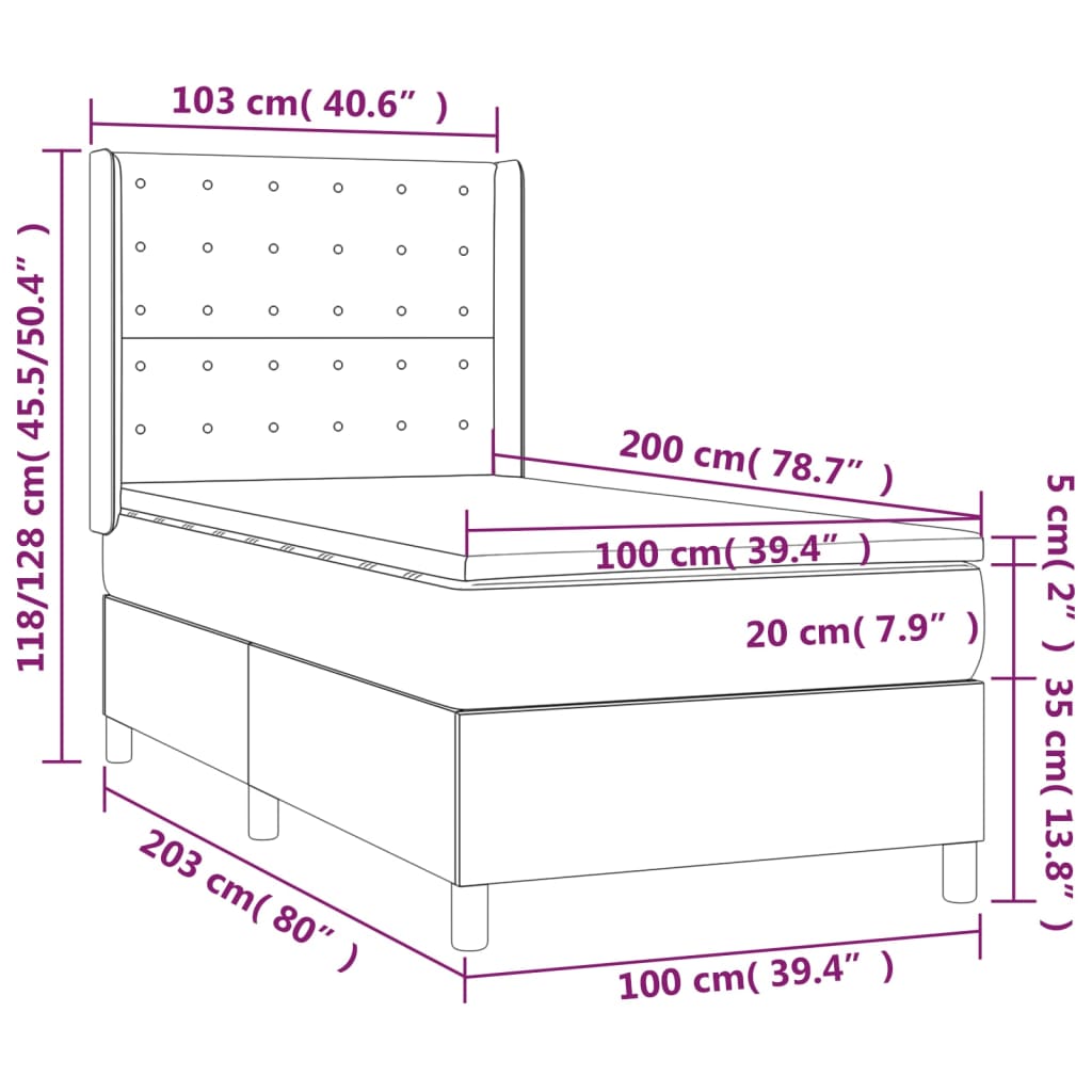 vidaXL Letto a Molle con Materasso e LED Nero 100x200 cm in Tessuto