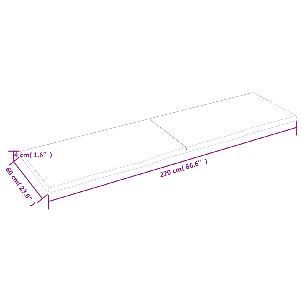 vidaXL Piano per Tavolo 220x60x(2-4)cm in Rovere Massello Non Trattato