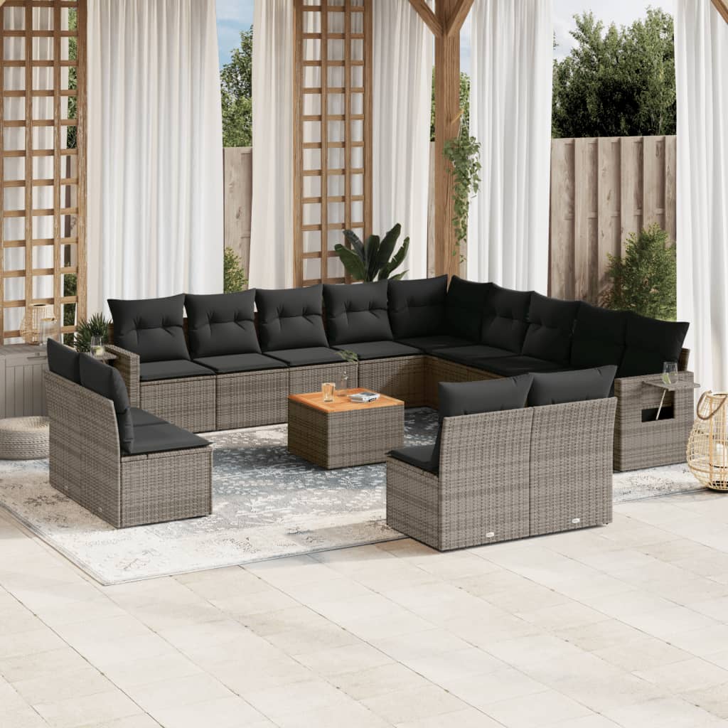 vidaXL Set Divani da Giardino 14pz con Cuscini in Polyrattan Grigio